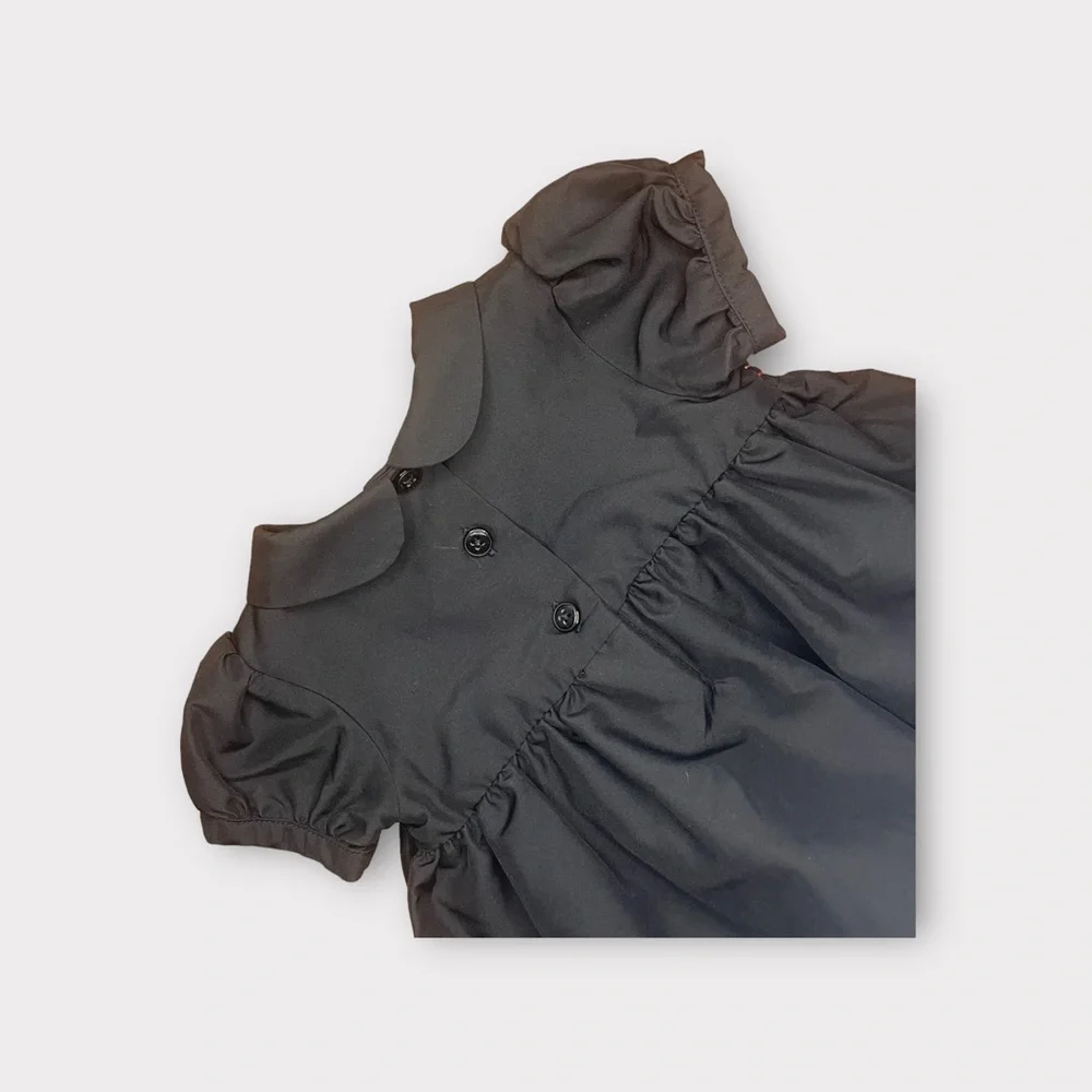 OshKosh Smocked Black Satin Peter Pan Collar Dress